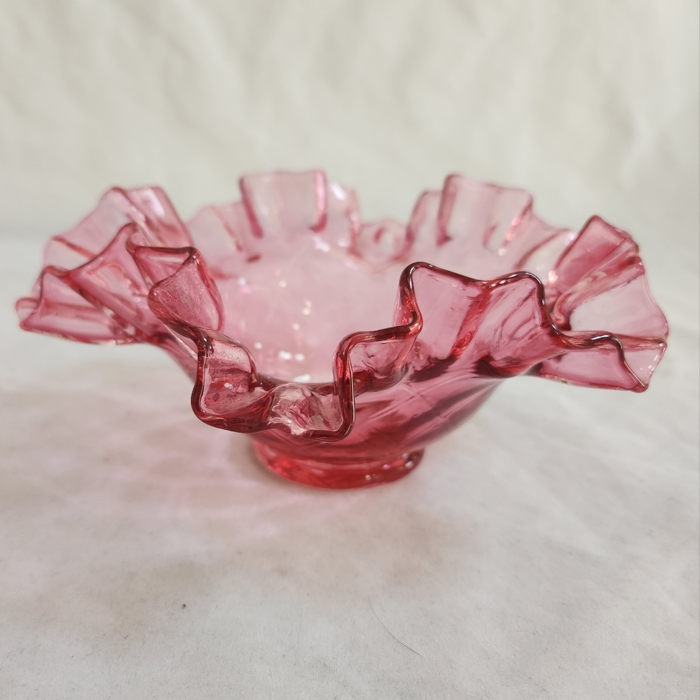Fenton Cranberry Red Pink Optic Glass Bowl